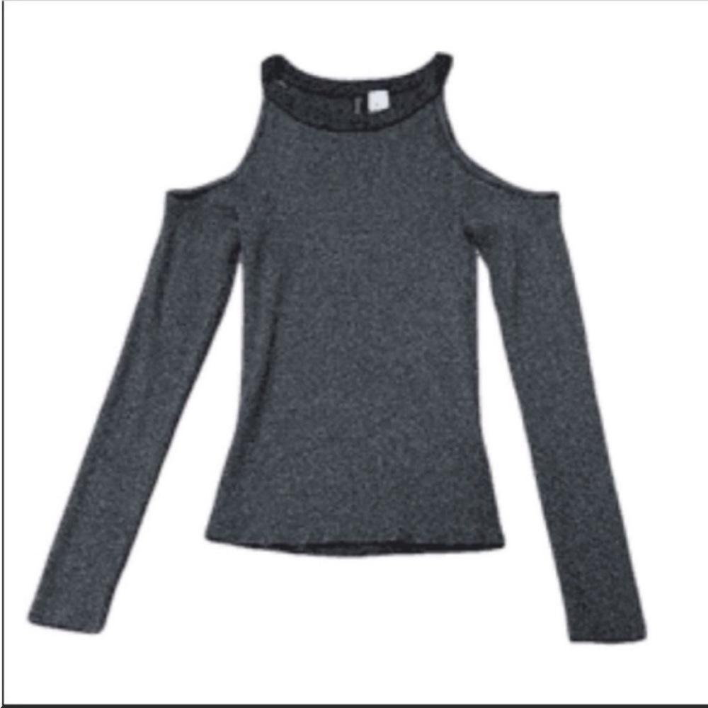 H&M Divided cold shoulder long sleeves gray/ silver ribbed top. XS.